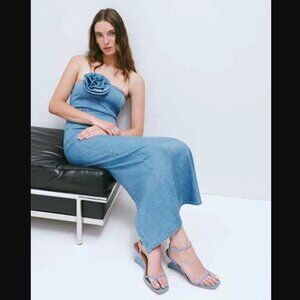 Reformation Rosette Denim Midi Dress NWT